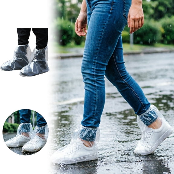 Disposable PE Shoe Covers Waterproof, 10 Pack Clear Plastic Boot Covers Non Slip, Protective Overshoes for Indoor Outdoor Home Cleaning Rain