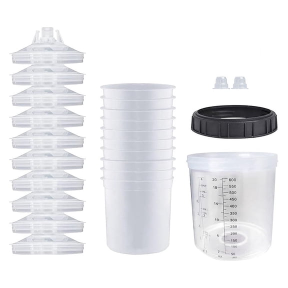 Disposable Paint GunCup GunCup Liner and Cap System 20 Oz (600 Ml) Paint Sprayer Mixing Cup for HVLP