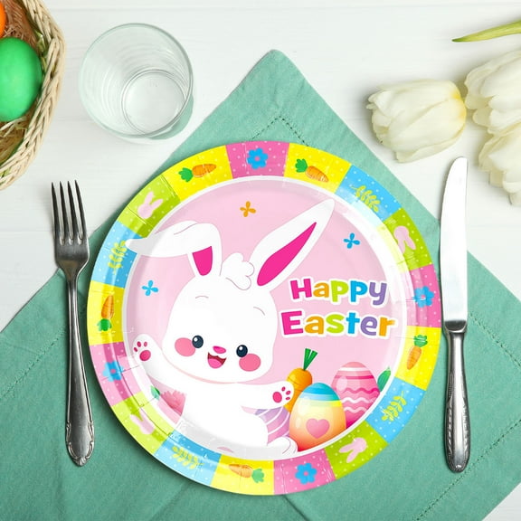 Disposable Painted Paper Plates For Easter Water Proof Oil Draining Thickened Sturdy Based Pulp Disposable Paper Plates For Holiday Decoration