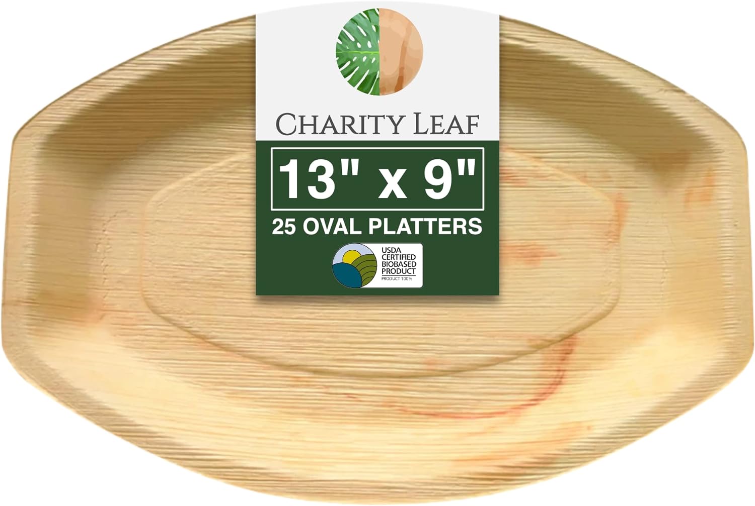 Disposable Palm Leaf 13x9 Trays (25 Pieces) EcoFriendly Bamboolike