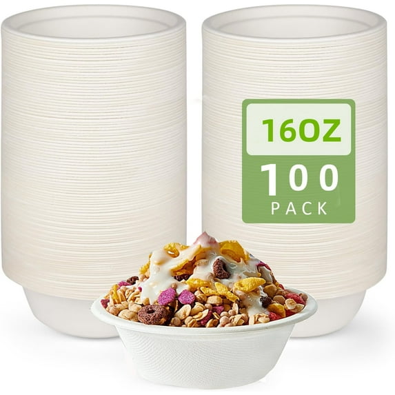 Disposable Paper Bowls 16 oz Large Paper Bowls, Heavy Duty Paper Bowls for Ice Cream, Hot Soup, Salad, Dessert, Cereals and Party - 100 Count,White