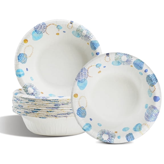 Disposable Paper Bowls 8 oz, 30 Count Blue Bowls, Soak Proof, Microwave-Safe Bowls, 5.5 inch Round Bowls for Home, Camping, Birthday Party Supplies