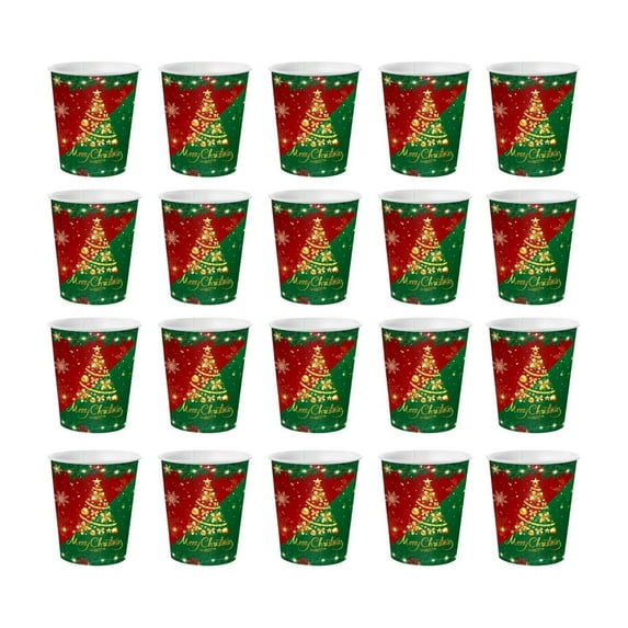 Disposable Paper Christmas Tree Snowflake Bells Dessert Cups, Red, Green, Gold, Serves 20, Modern Classic Style