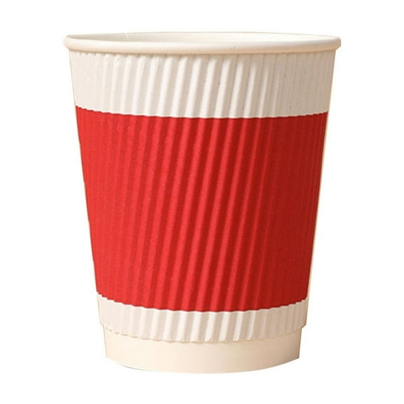 Disposable Paper Coffee Cups with Corrugated Insulation, Heat Retention, Vibrant Red Stripe Design for Hot Beverages, Office, Home, Travel, and Catering Use