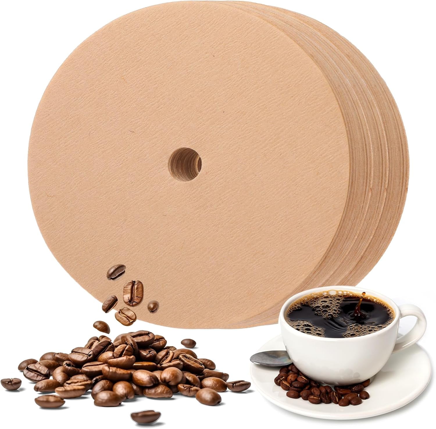Disposable Paper Coffee Filters, 200Pcs Brown Round Percolator Filter for Camping Coffee Pot