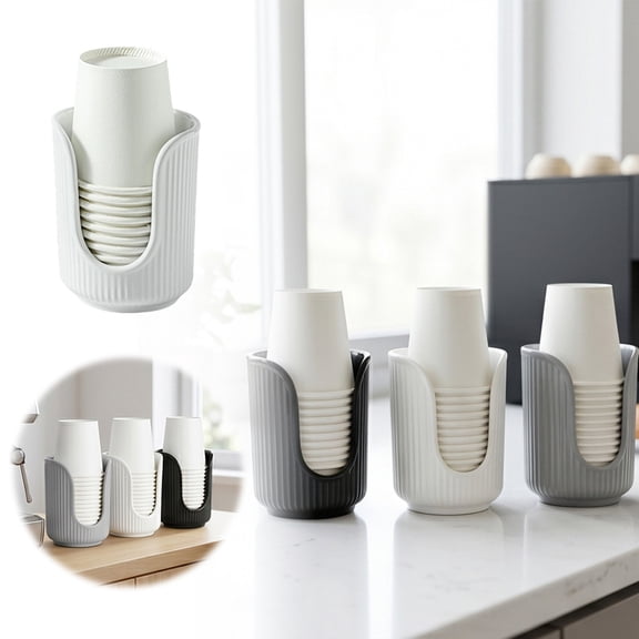 Disposable Paper Cup Dispenser Vertical Ribbed Desktop Cup Holder U Slot Neat Storage Stand For Office Kitchen Breakroom Coffee(White-8.5Cm)