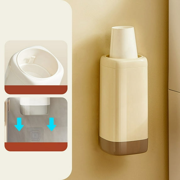 Disposable Paper Cup Dispenser,Water Cooler Cup Holder Fits 7oz-12oz Cups,Wall-Mounted Cup Organizer for Water Coolers,Pull-Type Paper Cup Holder with Adhesive(Beige)