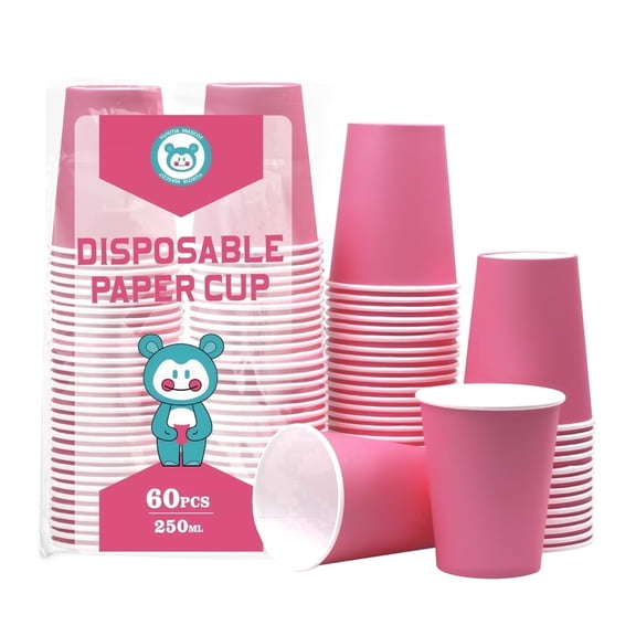 AOBAIWO Disposable Paper Cups, 60pcs Colour Paper Cups For DIY Wedding Party Picnic BBQ Travel and Event 8OZ