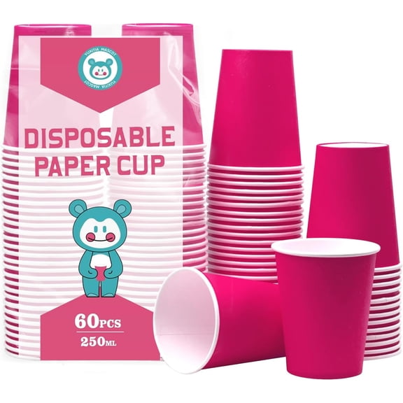 AOBAIWO Disposable Paper Cups, 60pcs Color Paper Cups For DIY Wedding Party Picnic BBQ Travel and Event 8OZ