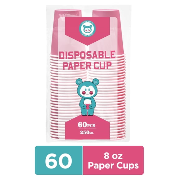AOBAIWO Disposable Paper Cups, 60pcs Colour Paper Cups For DIY Wedding Party Picnic BBQ Travel and Event 8OZ