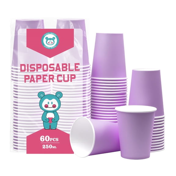 AOBAIWO Disposable Paper Cups, 60pcs Color Paper Cups for DIY Wedding Party Picnic Bbq Travel and Event 8OZ