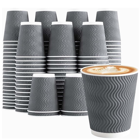 Disposable Paper Cups Gray 8 oz for Hot and Cold Beverages