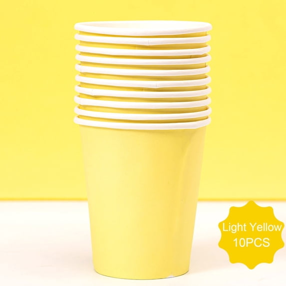 Disposable Paper Cups, Solid Color Party Paper Drinking Cups, Beverage Cups for Birthday Party Picnic Event Supplies(Yellow)