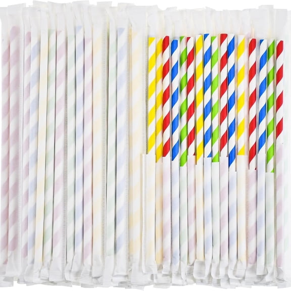 Disposable Paper Drinking Straws Bulk, Individually Wrapped - 7.75 Inch, Assorted Colors (Case of 1000)