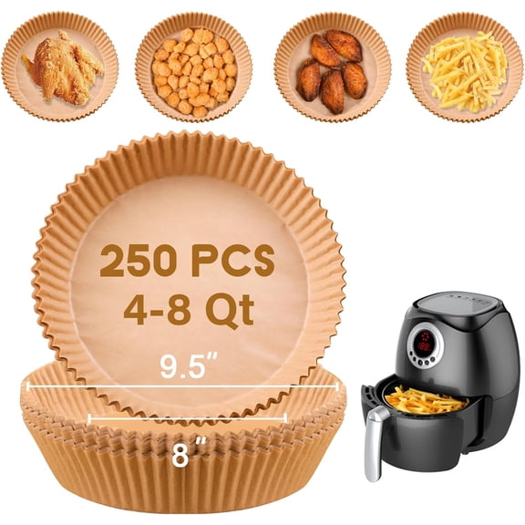 Disposable Paper Liner Round 250 count for 4 to 8 Qt Air Fryer Baskets, Non- Oil-proof  Liner Cooking Paper