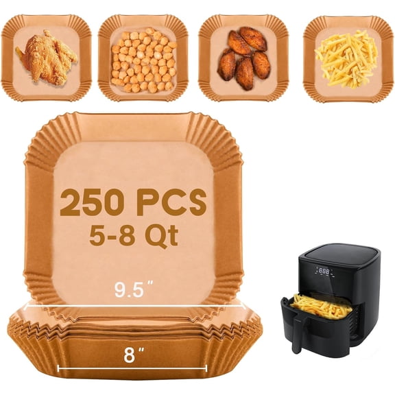 Disposable Paper Liner Square 250 count for 5 to 8 Qt Air Fryer Baskets, Non-stick Oil-proof Liner Cooking Paper