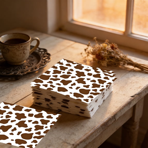 Disposable Paper Napkins 20 Pack – Vintage Floral Cow Print for Farmhouse Birthday & Rustic Party Supplies