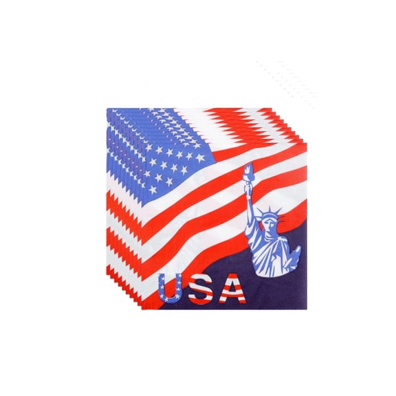 Disposable Paper Napkins For Independence Day Patriotic Party Supplies 20 Pack Red White Blue 6.5X6.5 Inch Unfolded 13 Inch