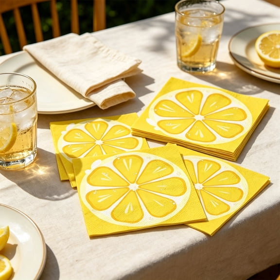 Disposable Paper Napkins, Lemon Themed Napkins, Party Dinner Napkins, 16 Count Soft Absorbent Thick Paper, Vibrant Summer Pattern Eco-Friendly Decorative Tableware for BBQ Picnic Party Decoration