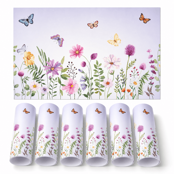 Disposable Paper Place Mats, Flower Butterfly Theme, For Dinner Party Table Settings