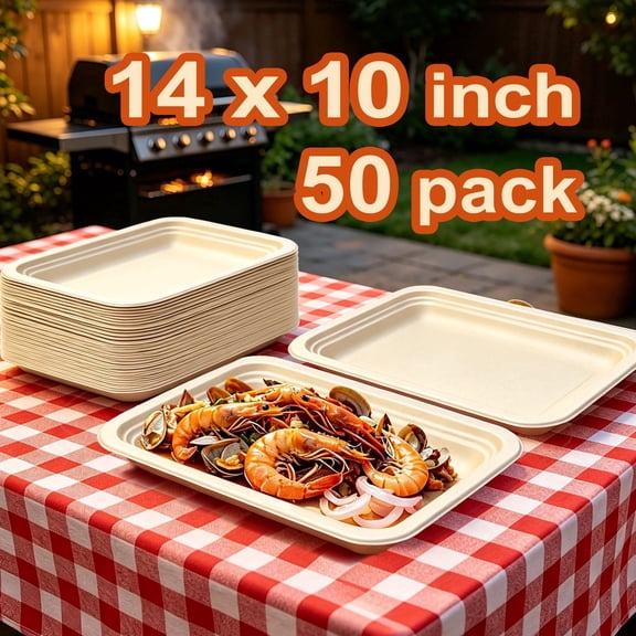 Disposable Paper Plate, Square, Chicken Roast Tray, 14 In, 50 count