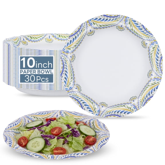 Disposable Paper Plates, 10 Inch, 30 Count Heavy Duty Dinner Plates,Leak-Proof,Microwave Safe,Compostable Plates