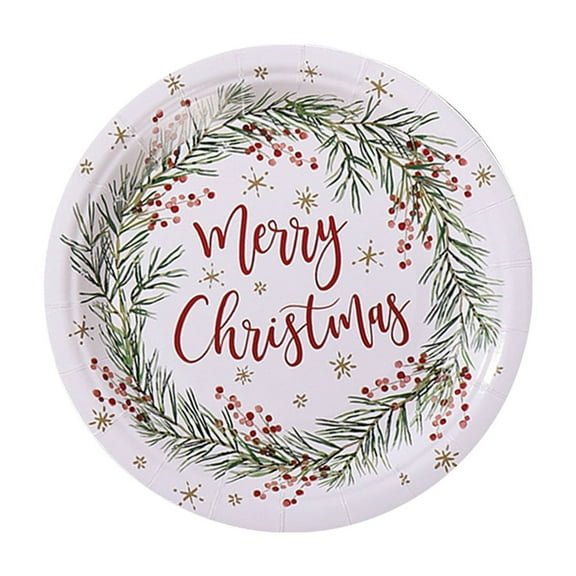 Disposable Paper Plates, Christmas Party Plates, Waterproof Oil Draining Painted Paper Plates for Holiday Celebration, Thickened Sturdy Pulp Construction, 10 Pack, 9 Inch and 7 Inch Sizes