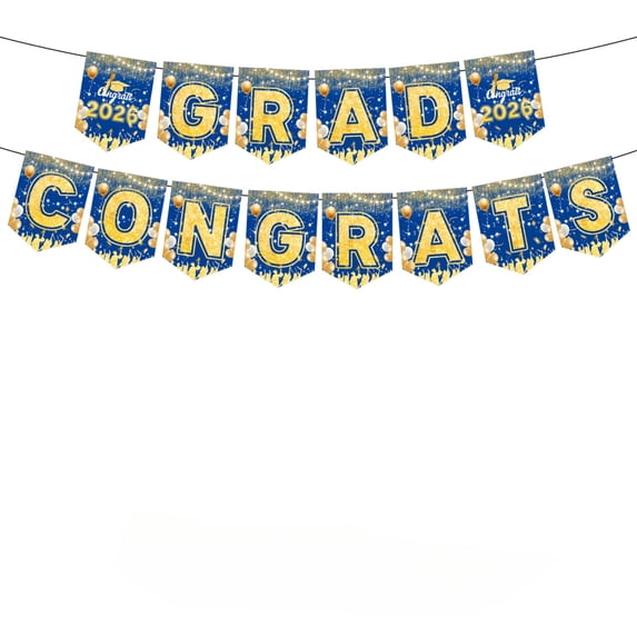 Disposable Paper Plates, Party Paper Plates, BlueandGold Decorations, Graduation Decorations, 14 Pc Fabric Banner, Grad Party, Party Decorations