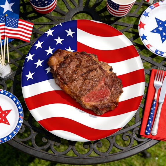 Disposable Paper Plates, Patriotic July 4th Independence Day Plates, American Flag Star Stripe Party Plates, 9 Inch Red White Blue Disposable Dinnerware, Pack of 20, 8.9 Inch