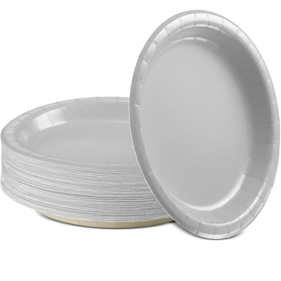 Disposable Paper Plates Silver, 6 3/4 Inches Paper Dessert Plates, Strong and Sturdy Disposable Plates for Party, Dinner, Holiday, Picnic, or Travel Party Plates, Pack of 50 - By Amcrate