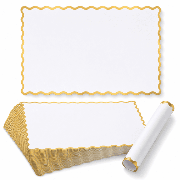 Disposable Paper Rectangle Place Mats, White Scalloped Edges, 10"x14"