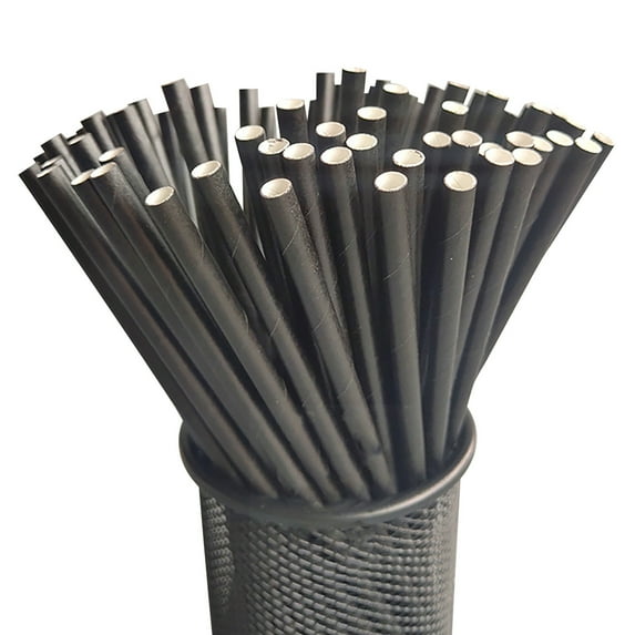 Disposable Paper Straws Drink Straws Party Dessert Decoration Black Free Size