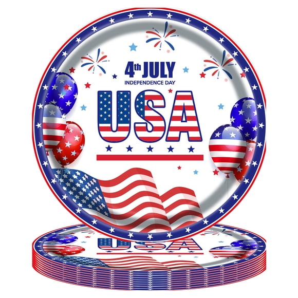 Disposable Party Plates, Party Plates Disposable, 9inRound, Paper Party Plates, Statue, Stars, 4Th of July Tableware, Picnic Cookouts, Veterans Day Events, Patriotic Hues, 10 Pc