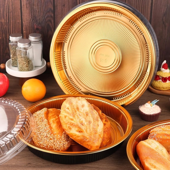 Disposable Pie Carrier with Clear Lid, 9''/11'' Plastic Serving Tray Round Pie Platters Pizza Container for Pies Salad Meal Prep (24 Pack, 11 inch)