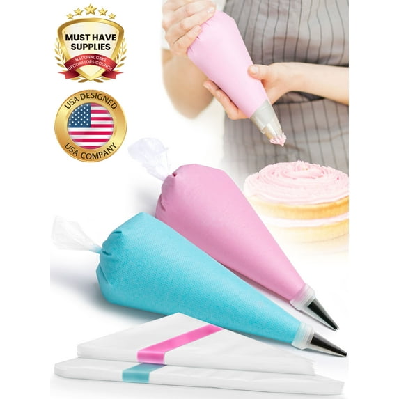 Disposable Piping Bags (12”, 100 Pack) for Decorating Cakes, Pastry Bags for Cupcakes & Cookies Frosting by EcoEarth