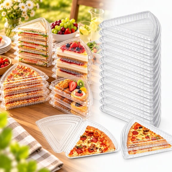 Disposable Pizza Slice Boxes, Food-Grade Plastic Slice Storage Containers for 10-12 Inch Pizza, Party Snacks, Catering & Events