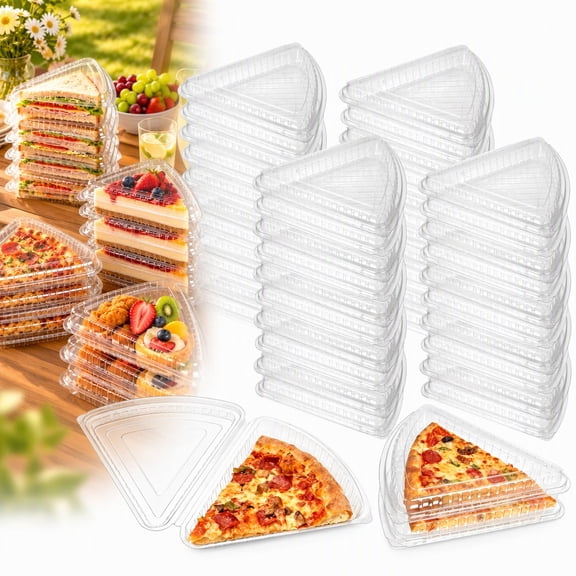 Disposable Pizza Slice Boxes, Food-Grade Plastic Slice Storage Containers for 10-12 Inch Pizza, Party Snacks, Catering & Events