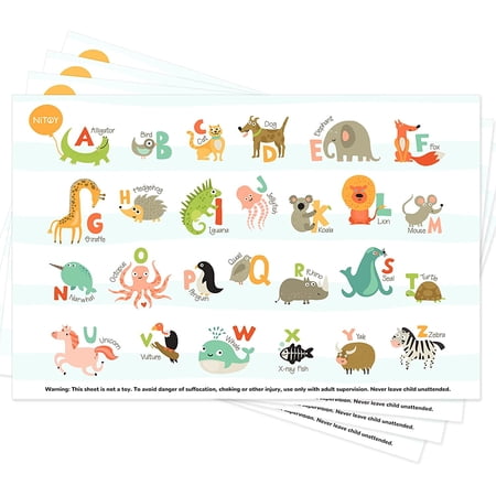 Disposable Placemats for Baby 40 Pack - Baby Placemat That Stick to Table - Alphabet ABC Animal Kids Table Mat for Restaurants Dining Table - Travel Essentials for Toddlers