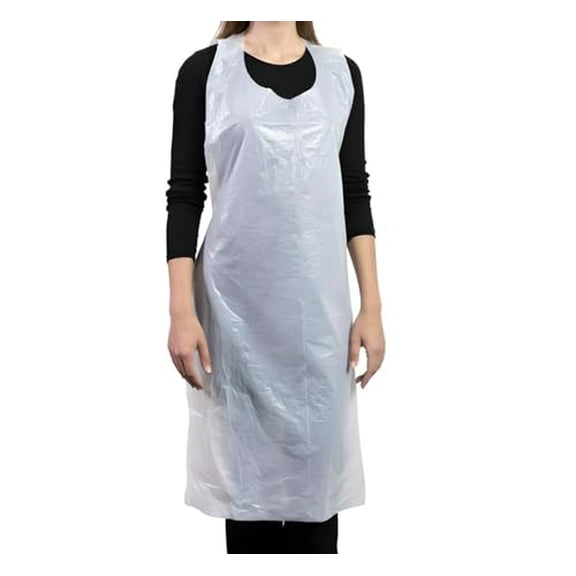 Disposable Plastic Aprons, 27.5 X 46 inches, Waterproof Bibs for Adults Cooking, Arts and Crafts, Housework, Painting & Salon (White - 100 Pack)