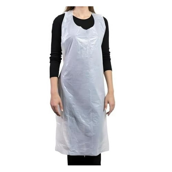 Disposable Plastic Aprons, 27.5 X 46 inches, Waterproof Bibs for Adults Cooking, Arts and Crafts, Housework, Painting & Salon (White - 20 Pack)