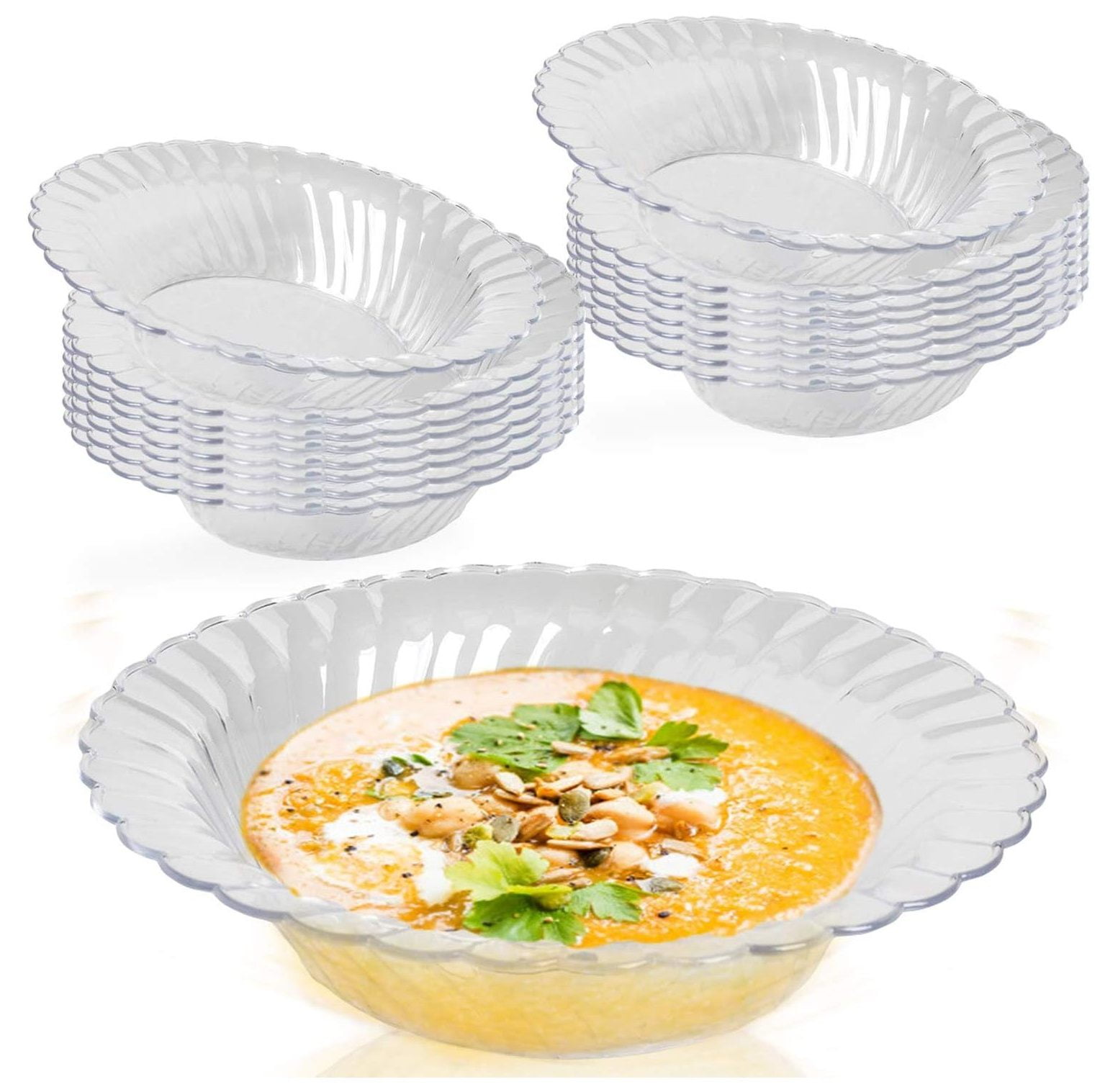 Disposable Plastic Bowls 180 Pcs 12oz Heavyweight Fancy Flared Clear Soup Bowls Bulk Party