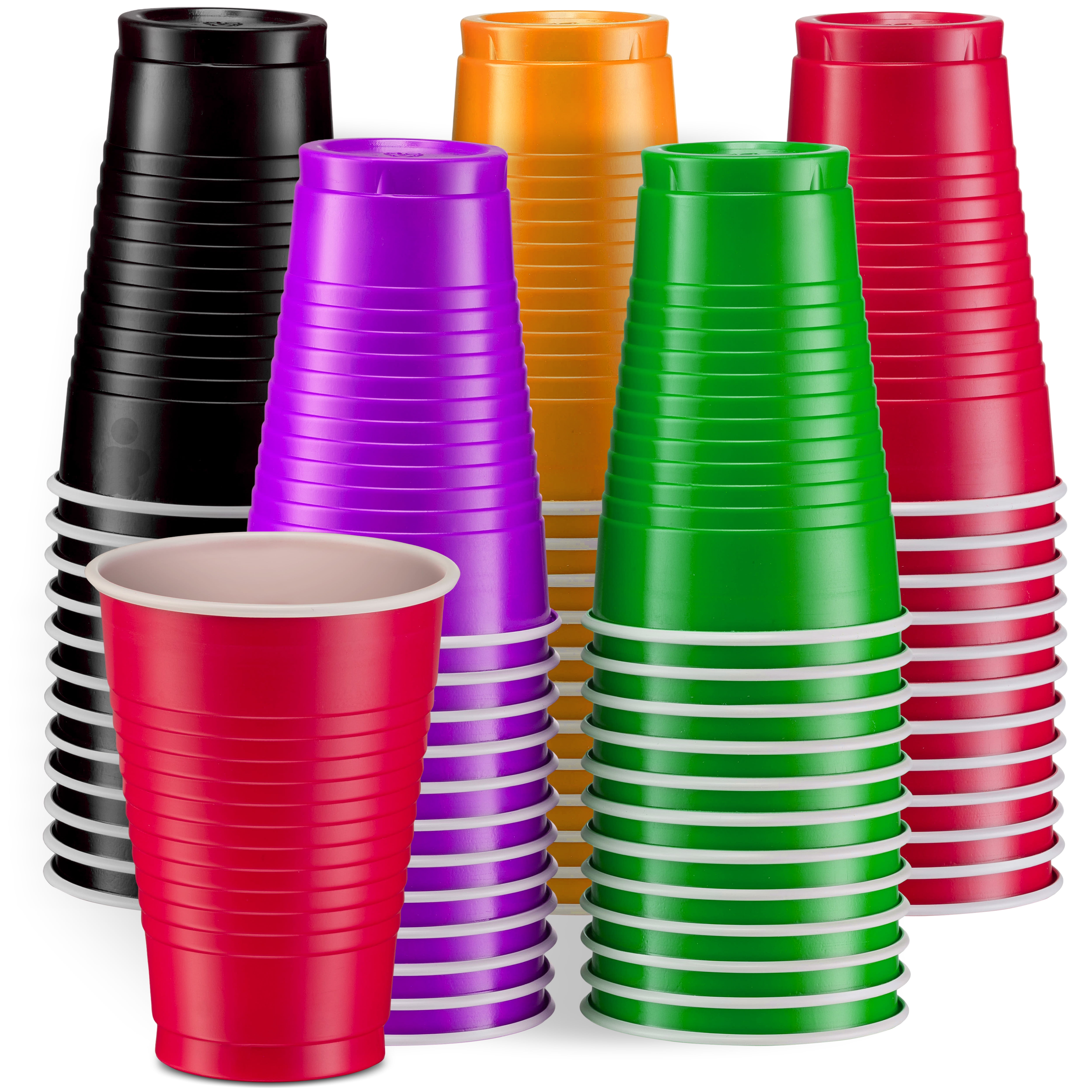 PA-2340) 12 oz Plastic Cups, 50 Count, Colors Red, Yellow, Blue, Gree