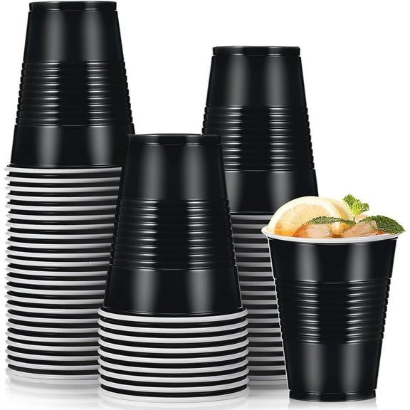 Disposable Plastic Cups, Black Plastic Cups, 16oz/500ml Plastic Party Cups, Heavy-Duty Disposable Cups Bulk for Party, Wedding, Christmas Party Cup, 50 Pack