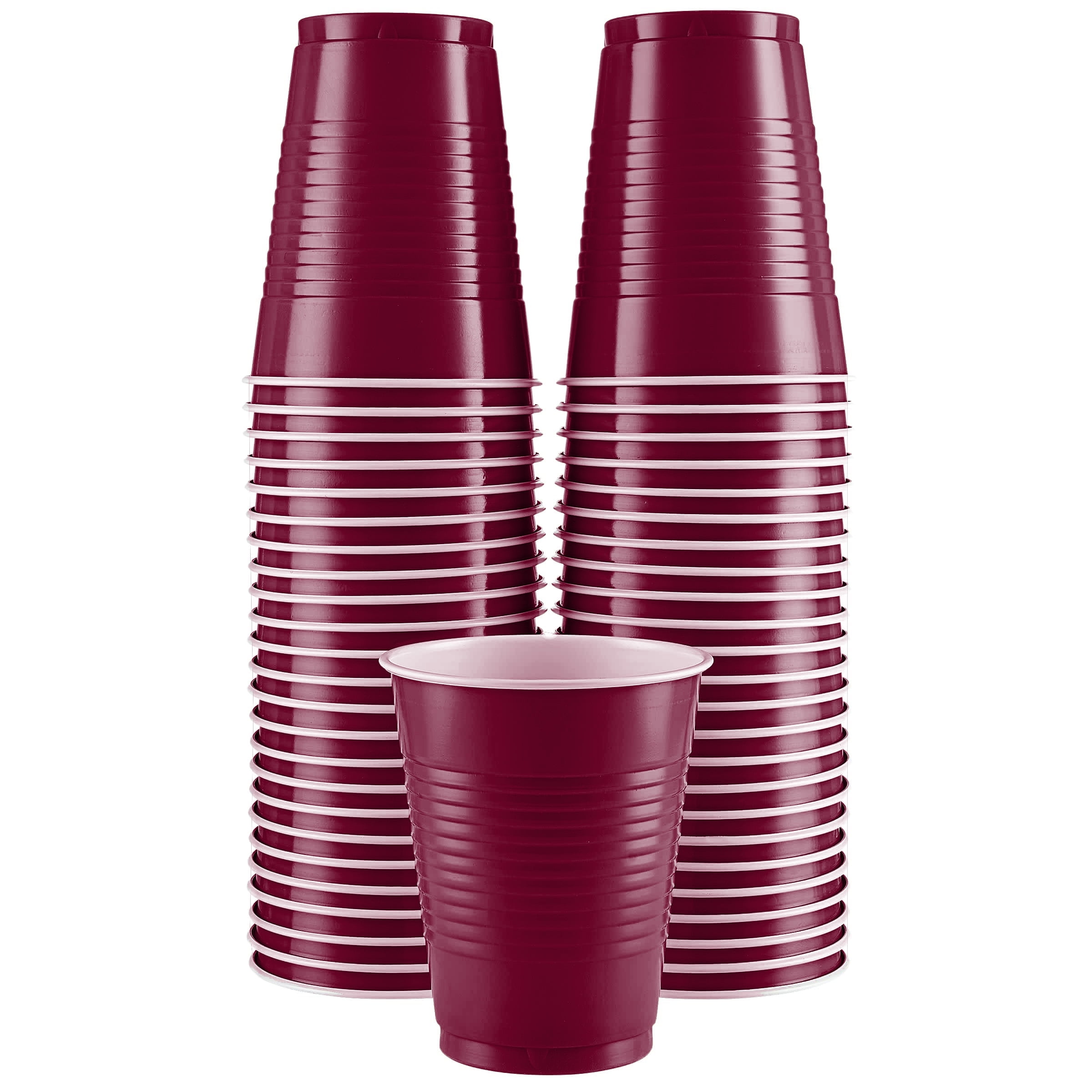 Disposable Cups, Burgundy 18-Ounce Plastic Party Cups, Strong and Sturdy  for Wedding, Christmas, Halloween, 50 Pack