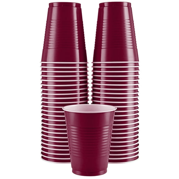 Disposable Cups, Burgundy 18-Ounce Plastic Party Cups, Strong and Sturdy for Wedding, Christmas, Halloween, 50 Pack