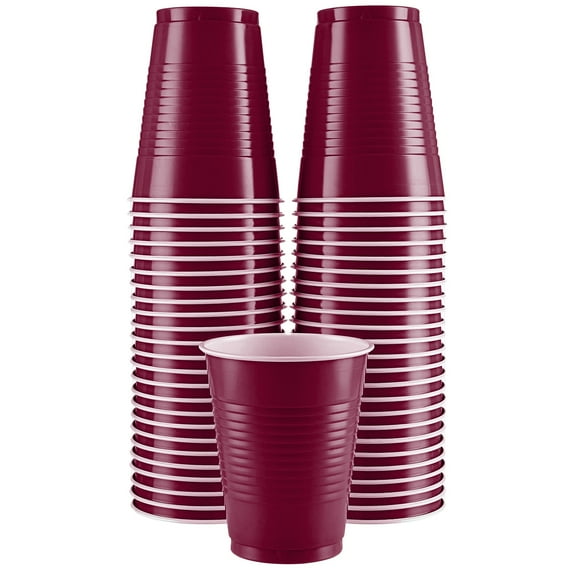 Disposable Cups, Burgundy 18-Ounce Plastic Party Cups, Strong and Sturdy for Wedding, Christmas, Halloween, 50 Pack
