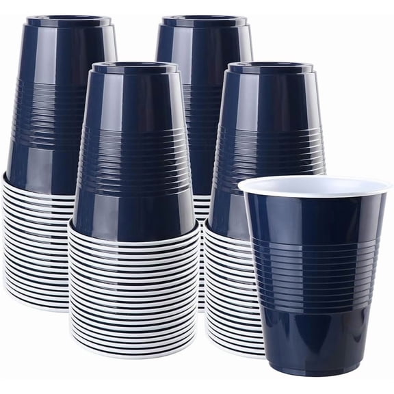 Disposable Plastic Cups, Colored Disposable Cups, 16 Ounce Plastic Party Cups, Strong and Sturdy Disposable Cups for Party, Wedding, Christmas, Halloween Party Cup, 100 Pack (Navy, 16OZ)