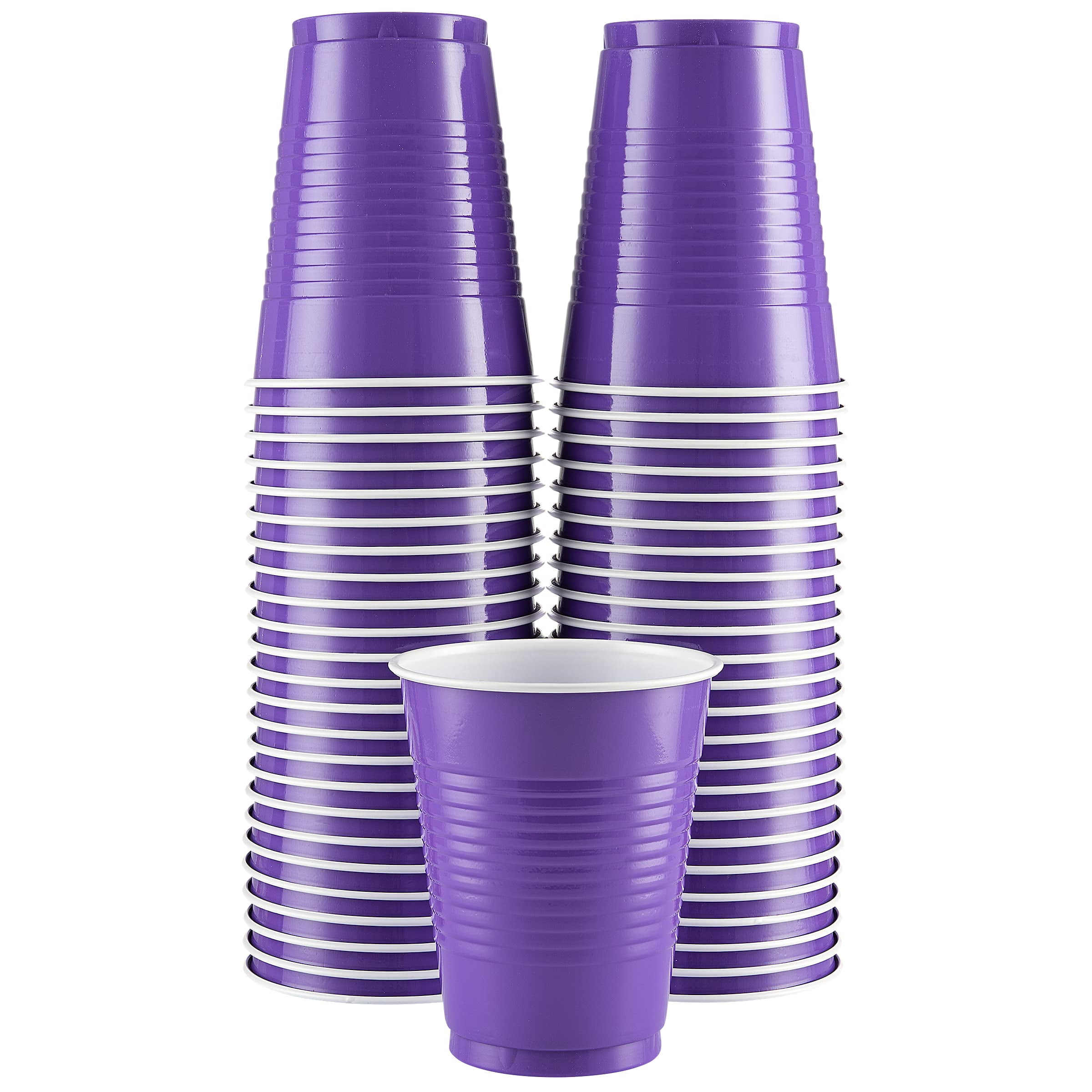 100 Pk 16oz Hard Clear Disposable Plastic Cups Wedding, Party, Celebration (Set of 100) Perfect Settings Tableware Color: Purple