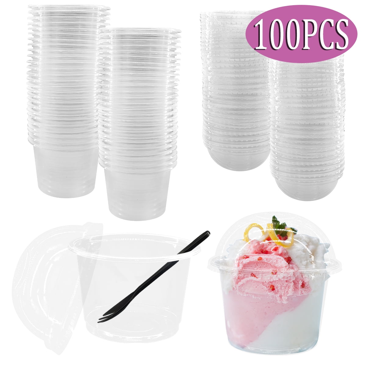 Disposable Plastic Cups Dessert Cups with Dome Lids Ice Cream Cups for Cupcake Fruit Cold Drinks