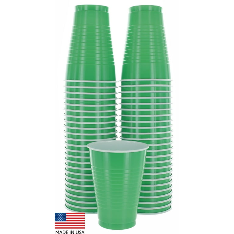 Disposable Plastic Cups, Green Colored Plastic Cups, 12-Ounce